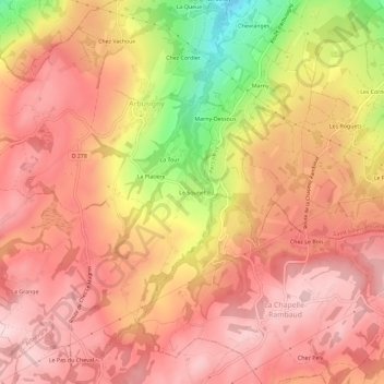 Mappa topografica Le Souget, altitudine, rilievo