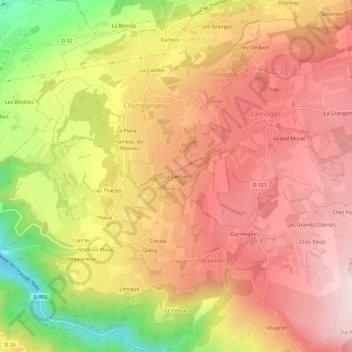 Mappa topografica La Gerbaz, altitudine, rilievo