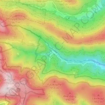 Mappa topografica Hinterlangenbach, altitudine, rilievo