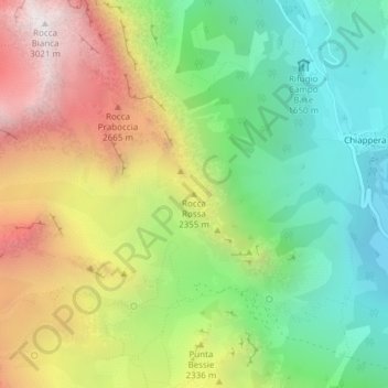 Mappa topografica Rocca Rossa, altitudine, rilievo