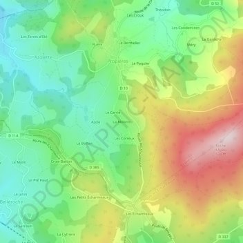 Mappa topografica La Molière, altitudine, rilievo