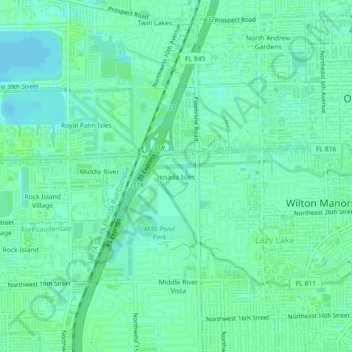 Mappa topografica Jenada Isles, altitudine, rilievo