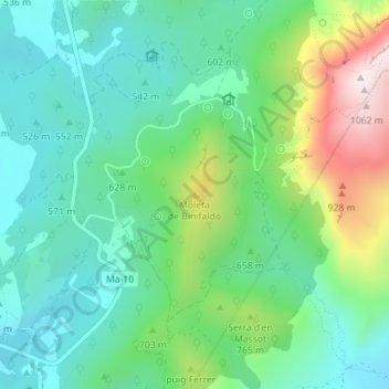 Mappa topografica Moleta de Binifaldó, altitudine, rilievo