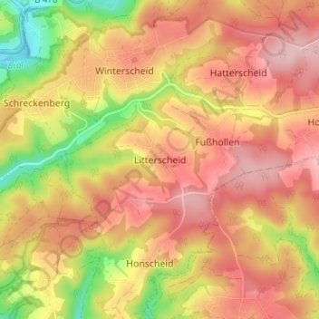 Mappa topografica Litterscheid, altitudine, rilievo