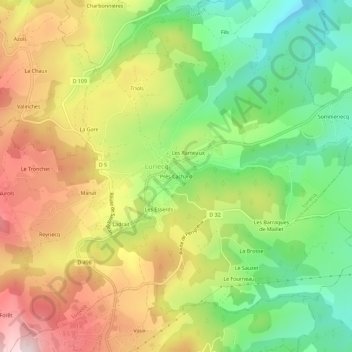Mappa topografica Prés Cachard, altitudine, rilievo