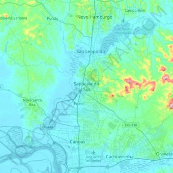 Mappa topografica Sapucaia do Sul, altitudine, rilievo