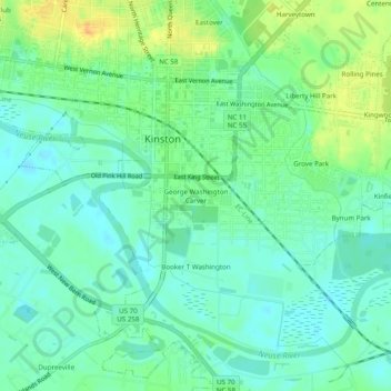 Mappa topografica George Washington Carver, altitudine, rilievo