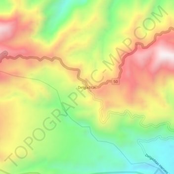 Mappa topografica Delgaditas, altitudine, rilievo