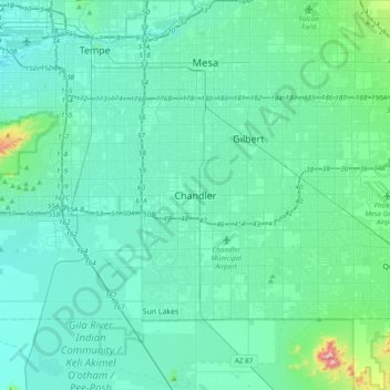 Mappa topografica Chandler, altitudine, rilievo