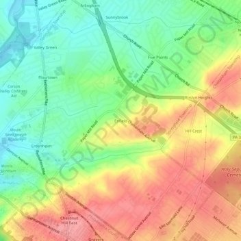Mappa topografica Enfield, altitudine, rilievo