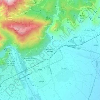 Mappa topografica Maniago, altitudine, rilievo