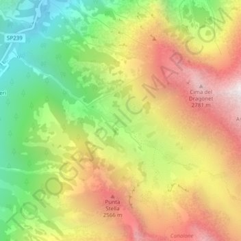 Mappa topografica Gias Lagarot, altitudine, rilievo