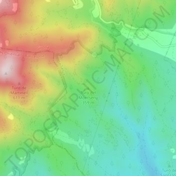 Mappa topografica Turó del Montseny, altitudine, rilievo