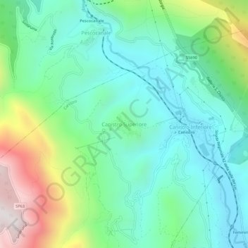 Mappa topografica Canistro Superiore, altitudine, rilievo