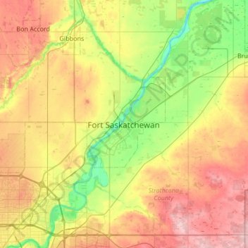 Mappa topografica Fort Saskatchewan, altitudine, rilievo