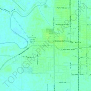 Mappa topografica Chickasawba, altitudine, rilievo