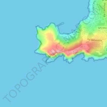 Mappa topografica Faro di Capo Palinuro, altitudine, rilievo