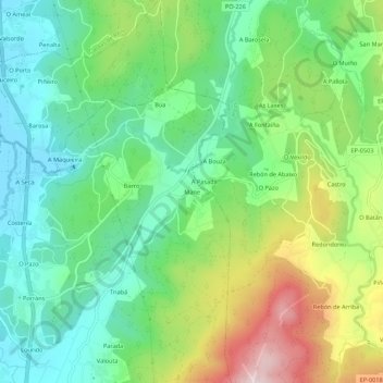 Mappa topografica Mane, altitudine, rilievo
