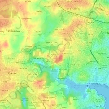 Mappa topografica Kerledern, altitudine, rilievo