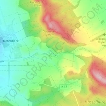 Mappa topografica Voremberg, altitudine, rilievo