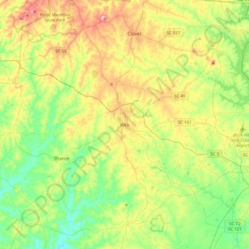Mappa topografica York, altitudine, rilievo