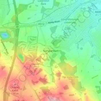 Mappa topografica Nanpantan, altitudine, rilievo