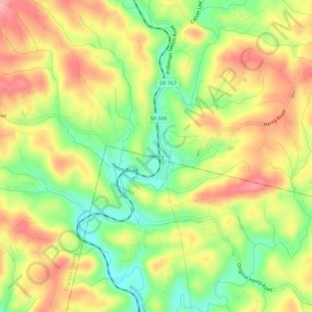 Mappa topografica Henry, altitudine, rilievo