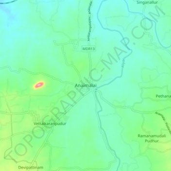 Mappa topografica Anaimalai, altitudine, rilievo