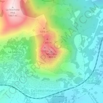 Mappa topografica Machota, altitudine, rilievo