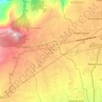 Mappa topografica Pinagtung-ulan, altitudine, rilievo