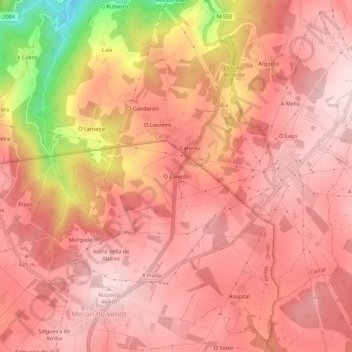 Mappa topografica O Canedo, altitudine, rilievo