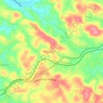 Mappa topografica Neduvathoor, altitudine, rilievo