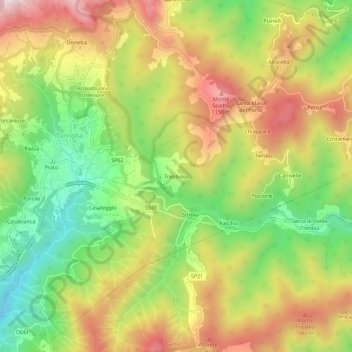 Mappa topografica Trebbiola, altitudine, rilievo