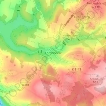 Mappa topografica Forchheim, altitudine, rilievo