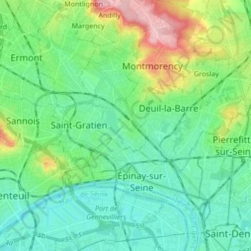 Mappa topografica Enghien-les-Bains, altitudine, rilievo