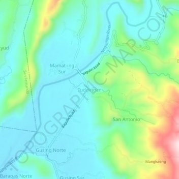 Mappa topografica Tuddingan, altitudine, rilievo