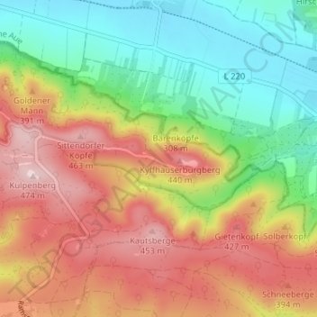 Mappa topografica Kohlstätte, altitudine, rilievo