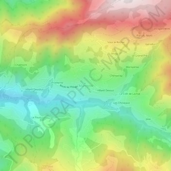 Mappa topografica Manigod, altitudine, rilievo