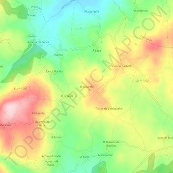 Mappa topografica O Cotarelo, altitudine, rilievo