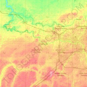 Mappa topografica Grand Ledge, altitudine, rilievo