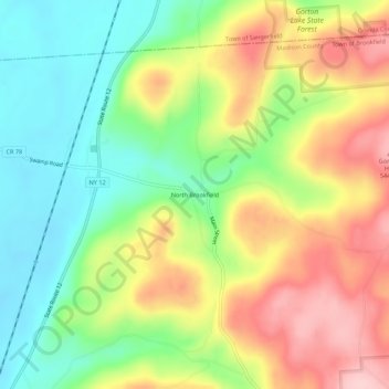 Mappa topografica North Brookfield, altitudine, rilievo