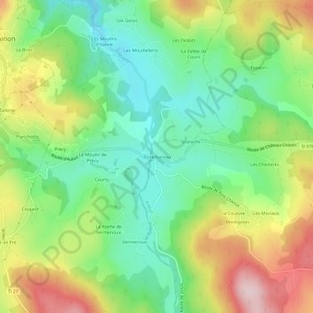 Mappa topografica Pontchareau, altitudine, rilievo