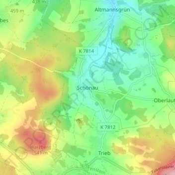 Mappa topografica Schönau, altitudine, rilievo