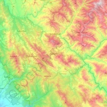 Mappa topografica Solan, altitudine, rilievo