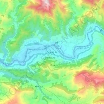 Mappa topografica Srinagar, altitudine, rilievo