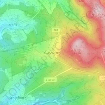 Mappa topografica Glashütten, altitudine, rilievo