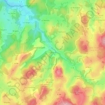 Mappa topografica Chez Pilat, altitudine, rilievo