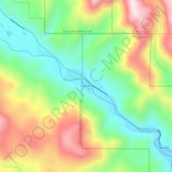 Mappa topografica Pine Cliffs, altitudine, rilievo