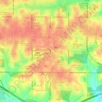 Mappa topografica Fort Des Moines, altitudine, rilievo