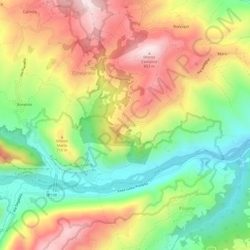 Mappa topografica Vologno, altitudine, rilievo